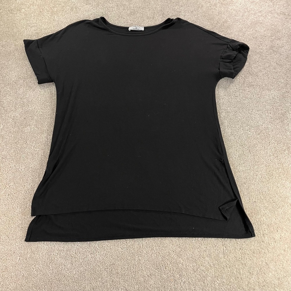 Zenana T-Shirt Womens Medium Black Modal Blend High-Low Side Slit Top